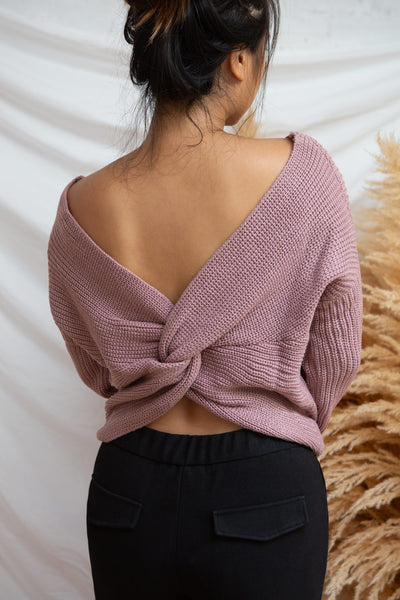 Patras Mauve V-Neck Knitted Sweater | La petite garçonne model