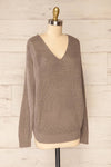 Patras Taupe V-Neck Knitted Sweater | La petite garçonne side view