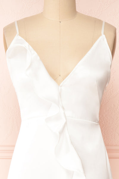 Patricia Ivory Dress w/ Ruffles | Boutique 1861 front close-up