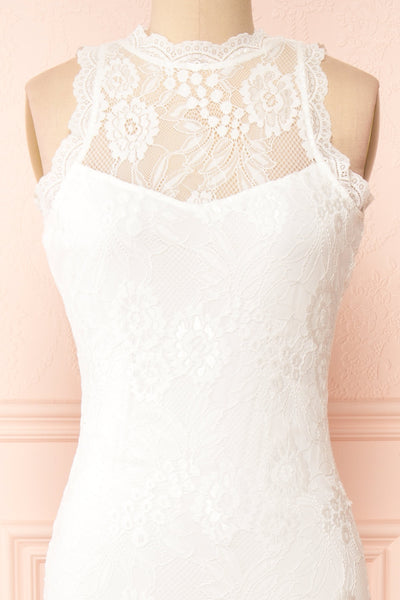 Patsy White Lace Wedding Dress w/ Open-Back | Boudoir 1861 front close-up