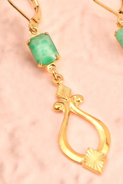 Paulettine Jade Golden & Green Pendant Earrings close-up | Boutique 1861