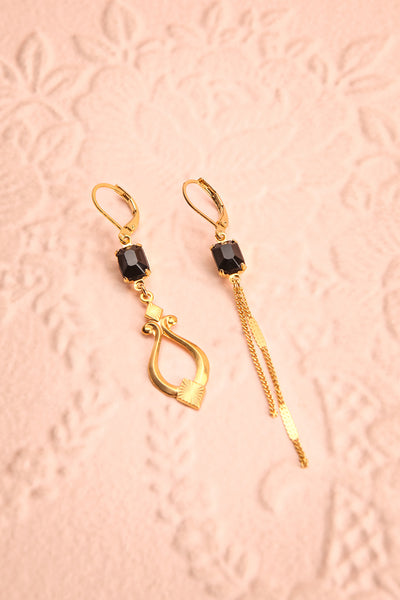 Paulettine Onyx Golden & Black Pendant Earrings | Boutique 1861