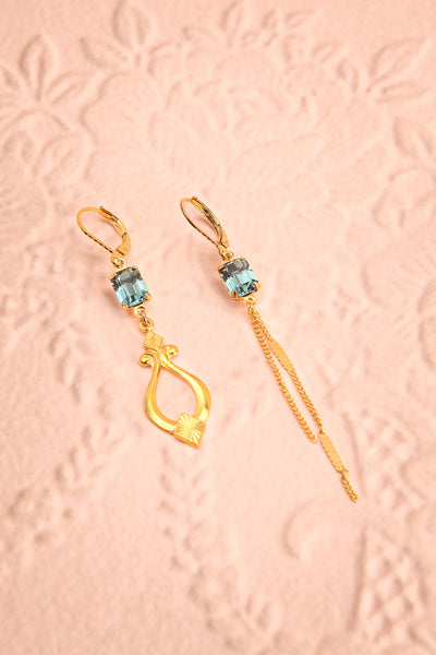 Paulettine Topaz Golden & Blue Pendant Earrings | Boutique 1861
