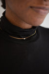 Pauline Caron Gold Choker Necklace with Opal Charm | La petite garçonn… model