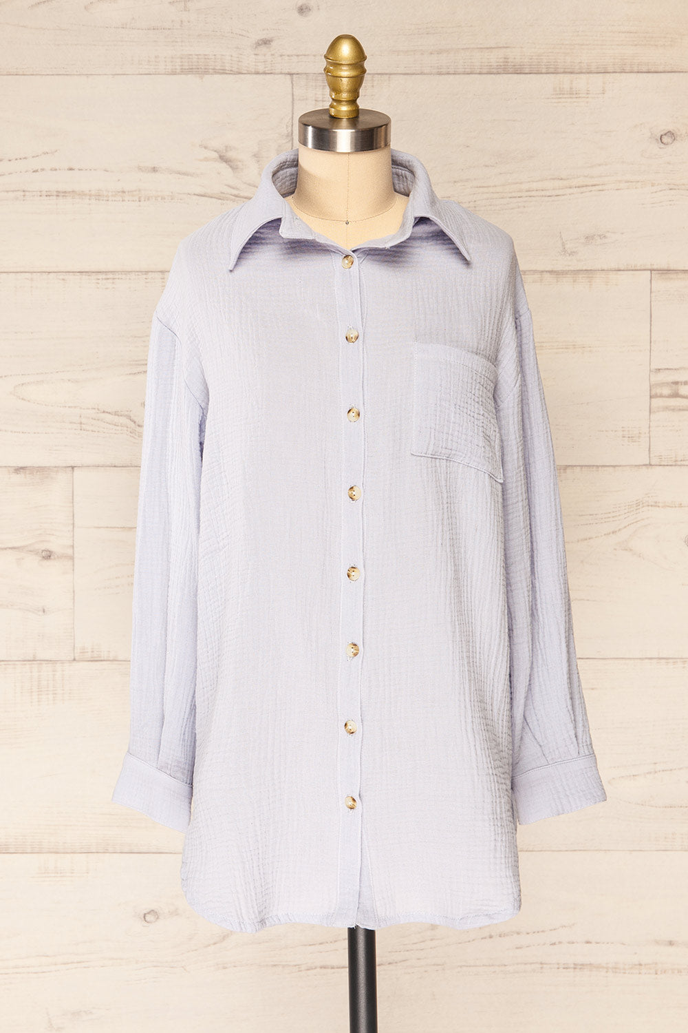 Paulla Blue Oversized Button-Up Shirt | La petite garçonne  front view 