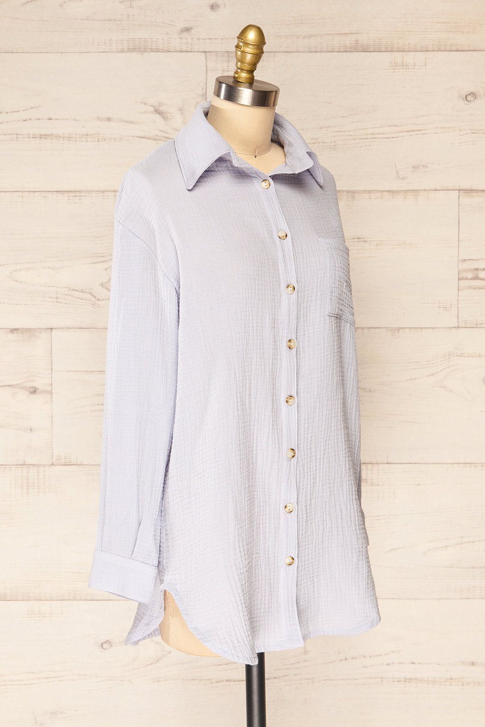 Paulla Blue Oversized Button-Up Shirt | La petite garçonne  side view 