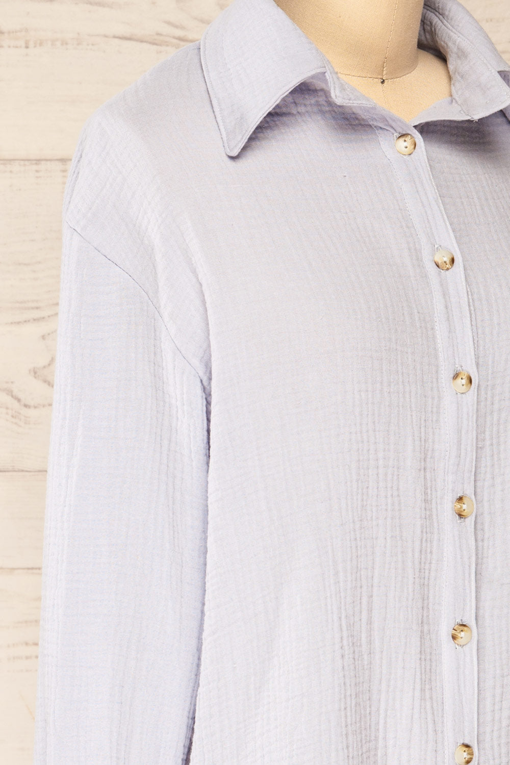 Paulla Blue Oversized Button-Up Shirt | La petite garçonne  side close-up