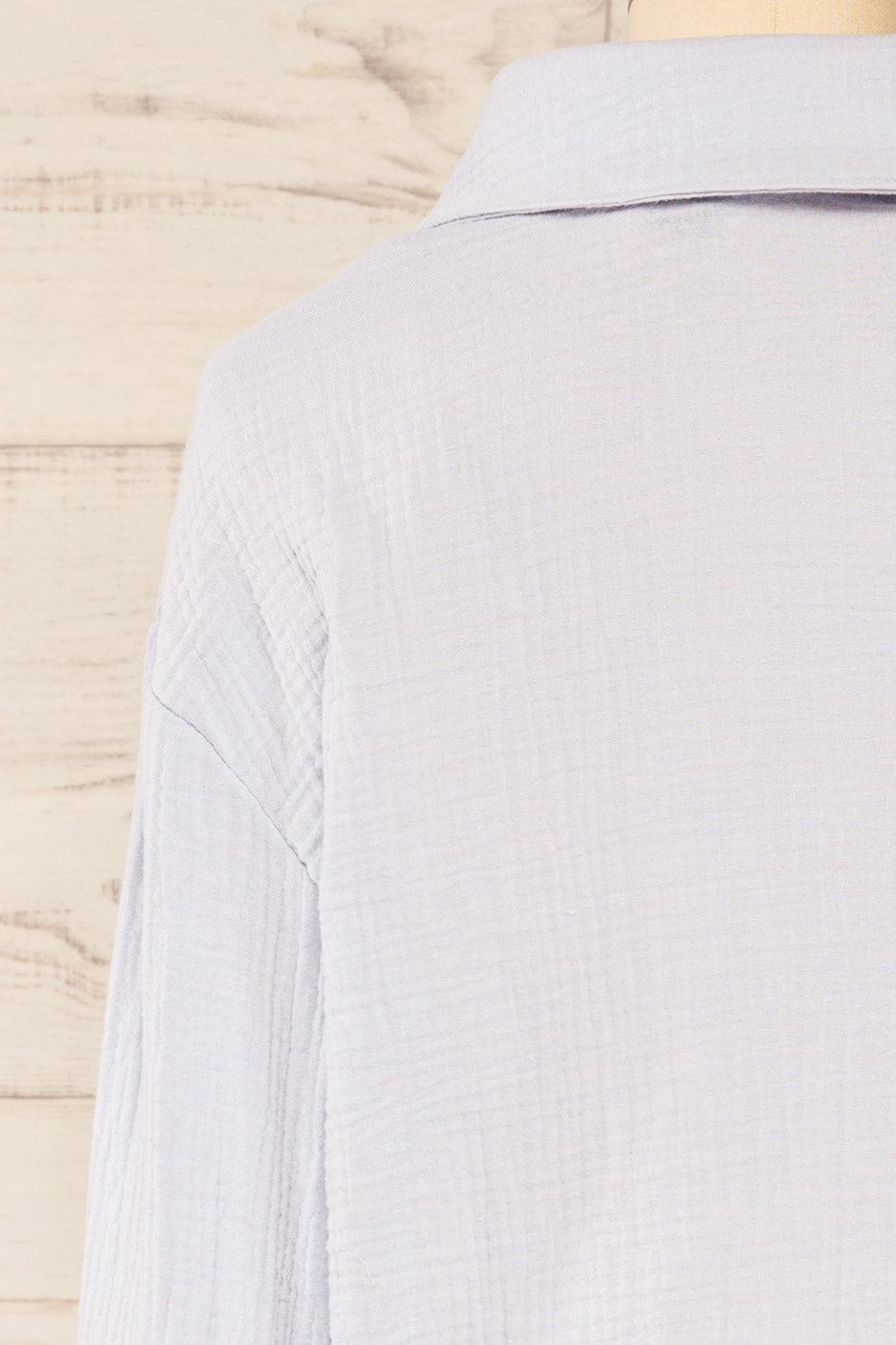 Paulla Blue Oversized Button-Up Shirt | La petite garçonne  back close-up