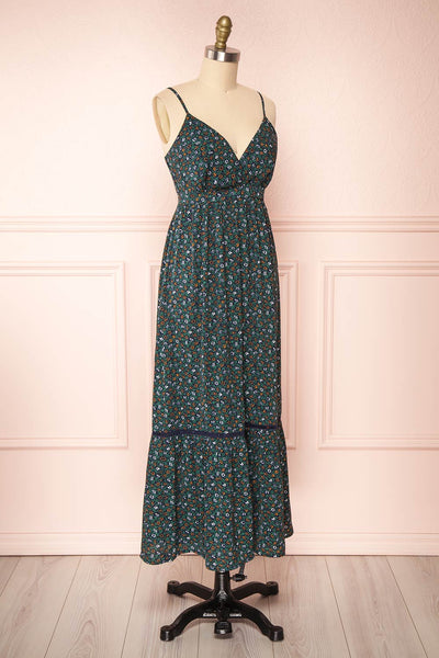Pavonis Black Floral V-Neck Maxi Dress | Boutique 1861 side view