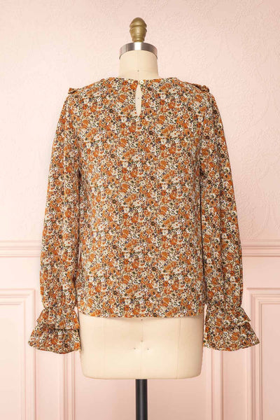 Pearlie Floral Blouse w/ Ruffles & Puff Sleeves | Boutique 1861 back view