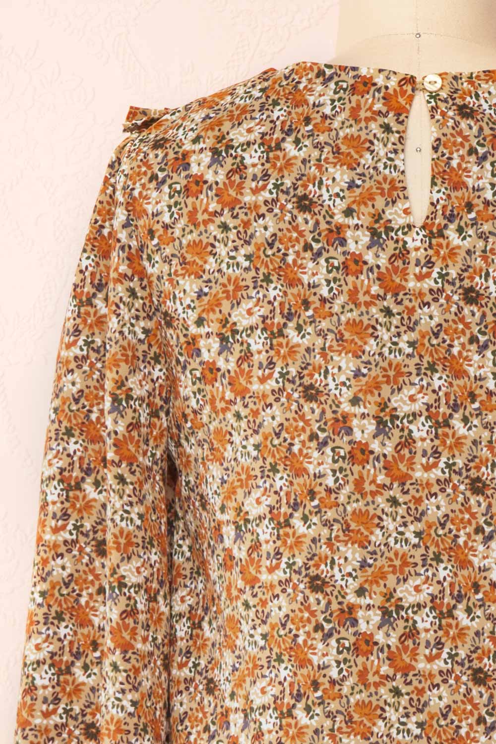 Pearlie Floral Blouse w/ Ruffles & Puff Sleeves | Boutique 1861 back close-up