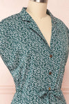 Pegae Green Patterned Short Sleeve Dress | Boutique 1861 side close-up