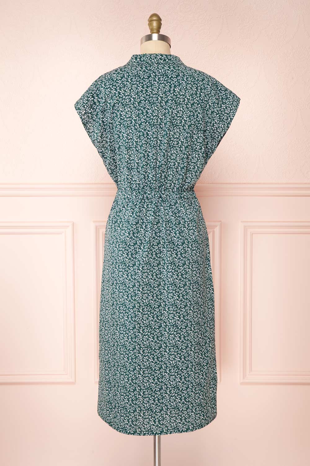 Pegae Green Patterned Short Sleeve Dress | Boutique 1861 back view