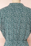 Pegae Green Patterned Short Sleeve Dress | Boutique 1861 back close=up