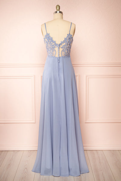 Peggie Blue Chiffon Maxi Dress w/ Back Embroidery | Boudoir 1861 back vie