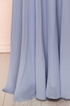 Peggie Blue Chiffon Maxi Dress w/ Back Embroidery | Boudoir 1861 bottom close-up