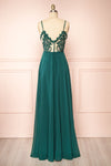 Peggie Emerald Chiffon Maxi Dress w/ Embroidered Back | Boudoir 1861 back view