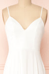 Peggie Ivory Chiffon Maxi Dress w/ Embroidered Back | Boudoir 1861 front close-up