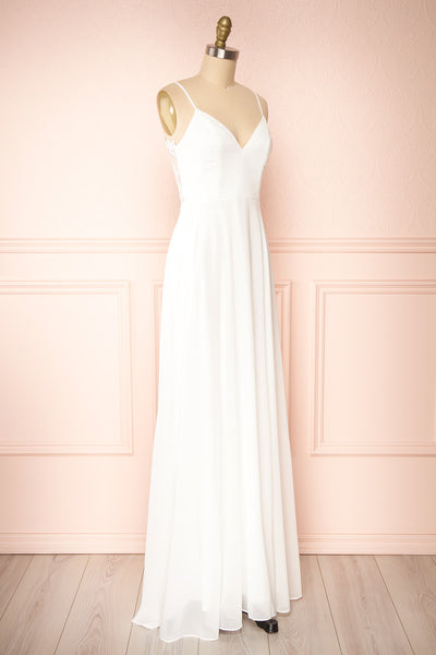 Peggie Ivory Chiffon Maxi Dress w/ Embroidered Back | Boudoir 1861 side view