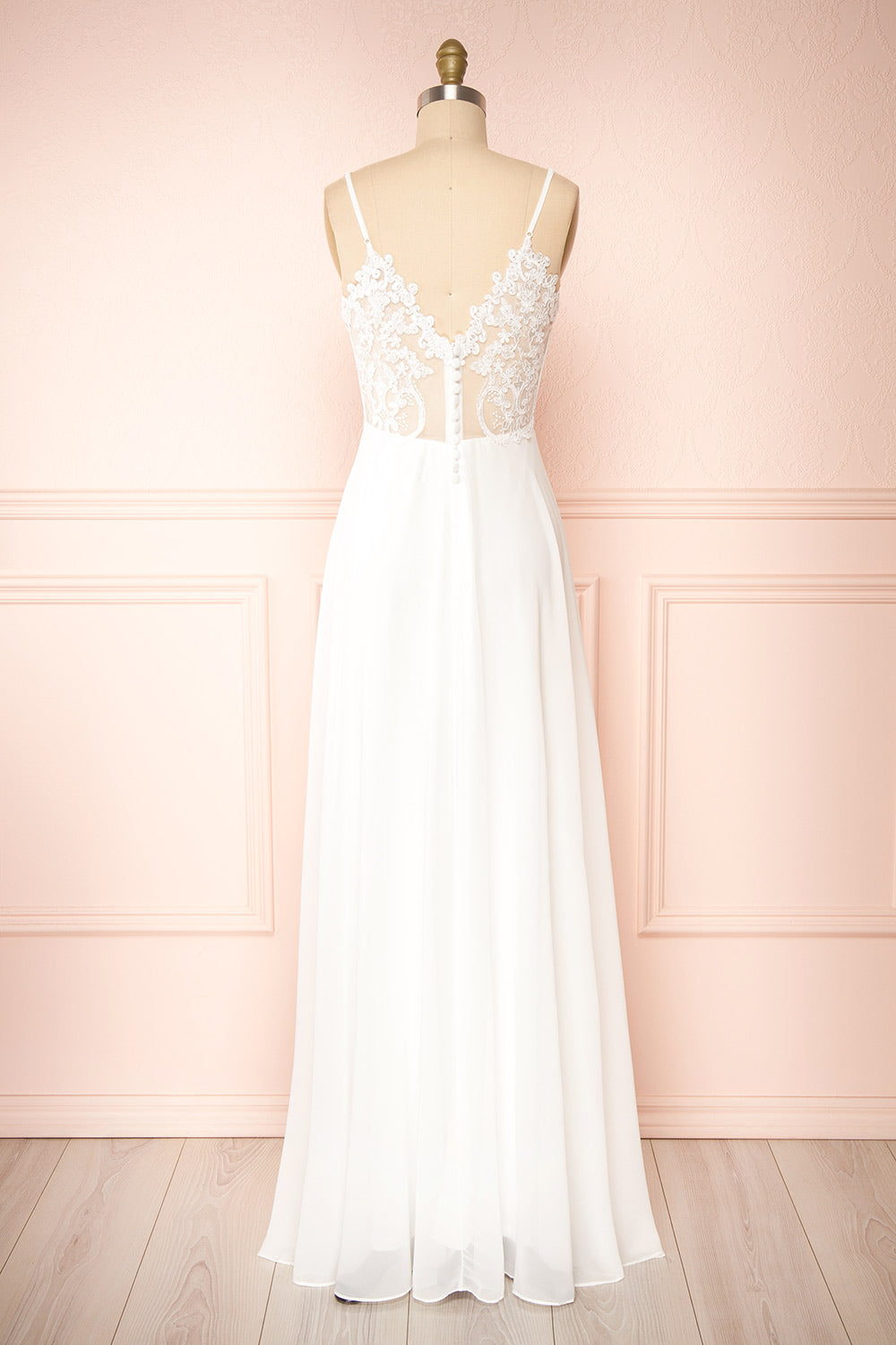 Peggie Ivory Chiffon Maxi Dress w/ Embroidered Back | Boudoir 1861 back view