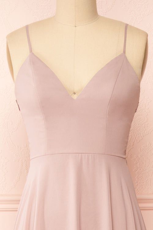 Pleated Bodice Chiffon Full Length Gowns Vintage Mauve
