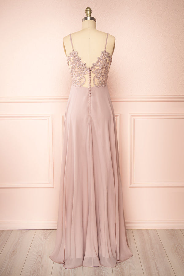Pleated Bodice Chiffon Full Length Gowns Vintage Mauve Plus Size main image 1