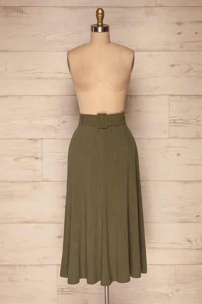 Pelczyce Olive Green Flared Midi Skirt front view | La petite garçonne