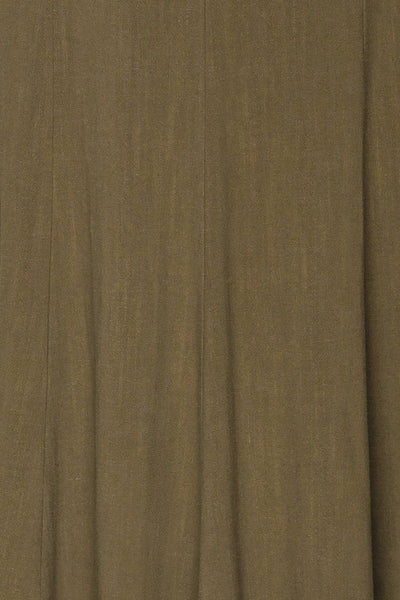Pelczyce Olive Green Flared Midi Skirt fabric | La petite garçonne