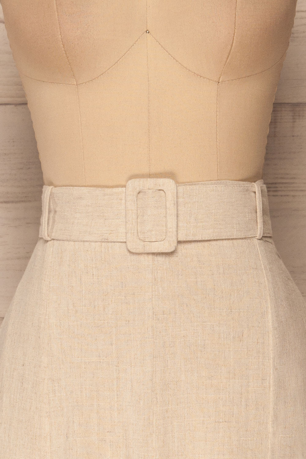 Pelczyce Sand Flared Midi Skirt w/ Belt front close up | La petite garçonne