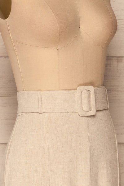 Pelczyce Sand Flared Midi Skirt w/ Belt side close up | La petite garçonne