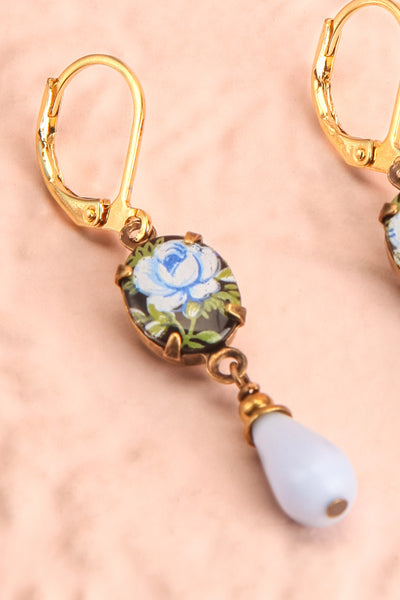 Penny Silje Blue Floral Pendant Earrings close-up | Boutique 1861