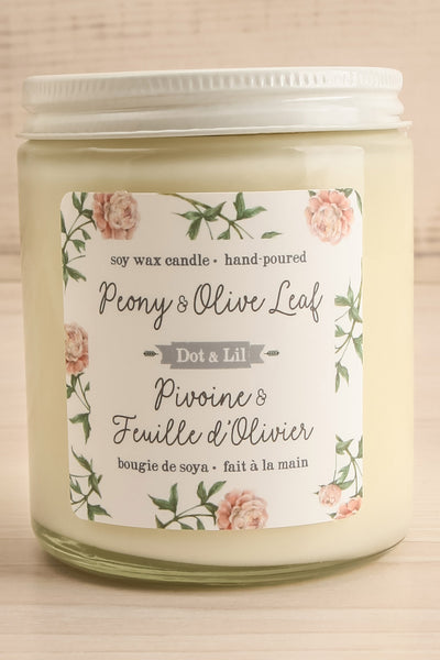 Peony and Olive Leaf Candle | La petite garçonne close-up