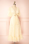 Pepita Beige Chiffon Midi Dress w/ Floral Embroidery | Boutique 1861  side view