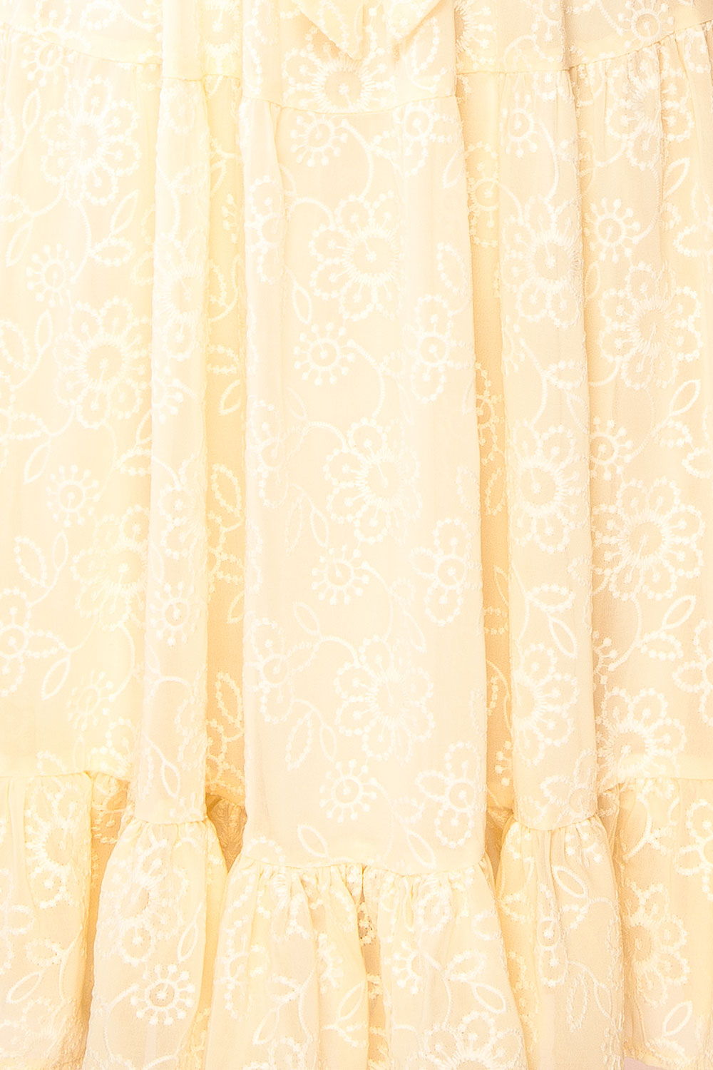 Pepita Beige Chiffon Midi Dress w/ Floral Embroidery | Boutique 1861 fabric