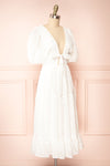 Pepita White Chiffon Midi Dress w/ Floral Embroidery | Boutique 1861 side view