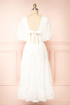 Pepita White Chiffon Midi Dress w/ Floral Embroidery | Boutique 1861 back view