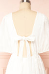 Pepita White Chiffon Midi Dress w/ Floral Embroidery | Boutique 1861back close up
