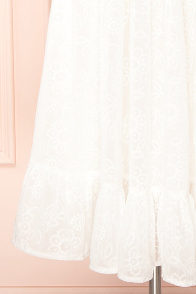 Pepita White Chiffon Midi Dress w/ Floral Embroidery | Boutique 1861details