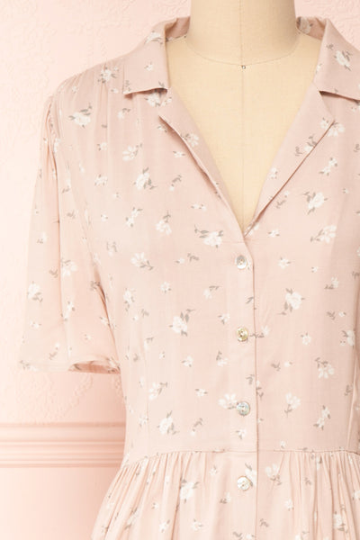 Peppa Pink Floral Midi Shirtdress w/ Pockets | Boutique 1861 front close-up