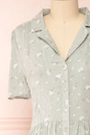 Peppa Sage Floral Midi Shirtdress w/ Pockets | Boutique 1861 front close-up