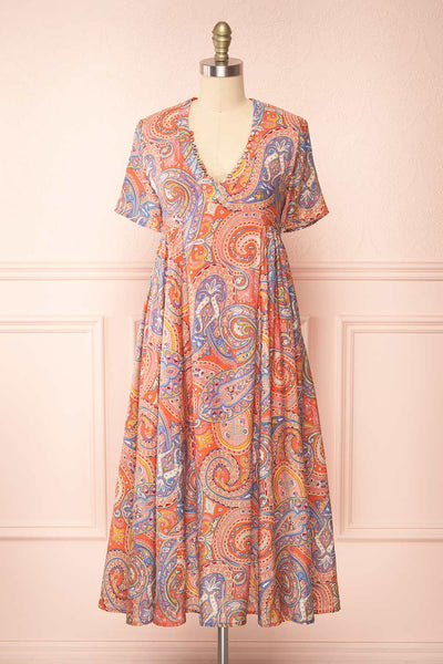 Percie Paisley Midi Dress w/ Short Sleeves | Boutique 1861 front view