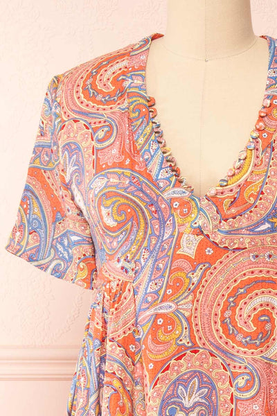 Percie Paisley Midi Dress w/ Short Sleeves | Boutique 1861 front close-up