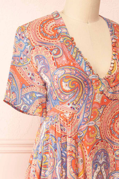 Percie Paisley Midi Dress w/ Short Sleeves