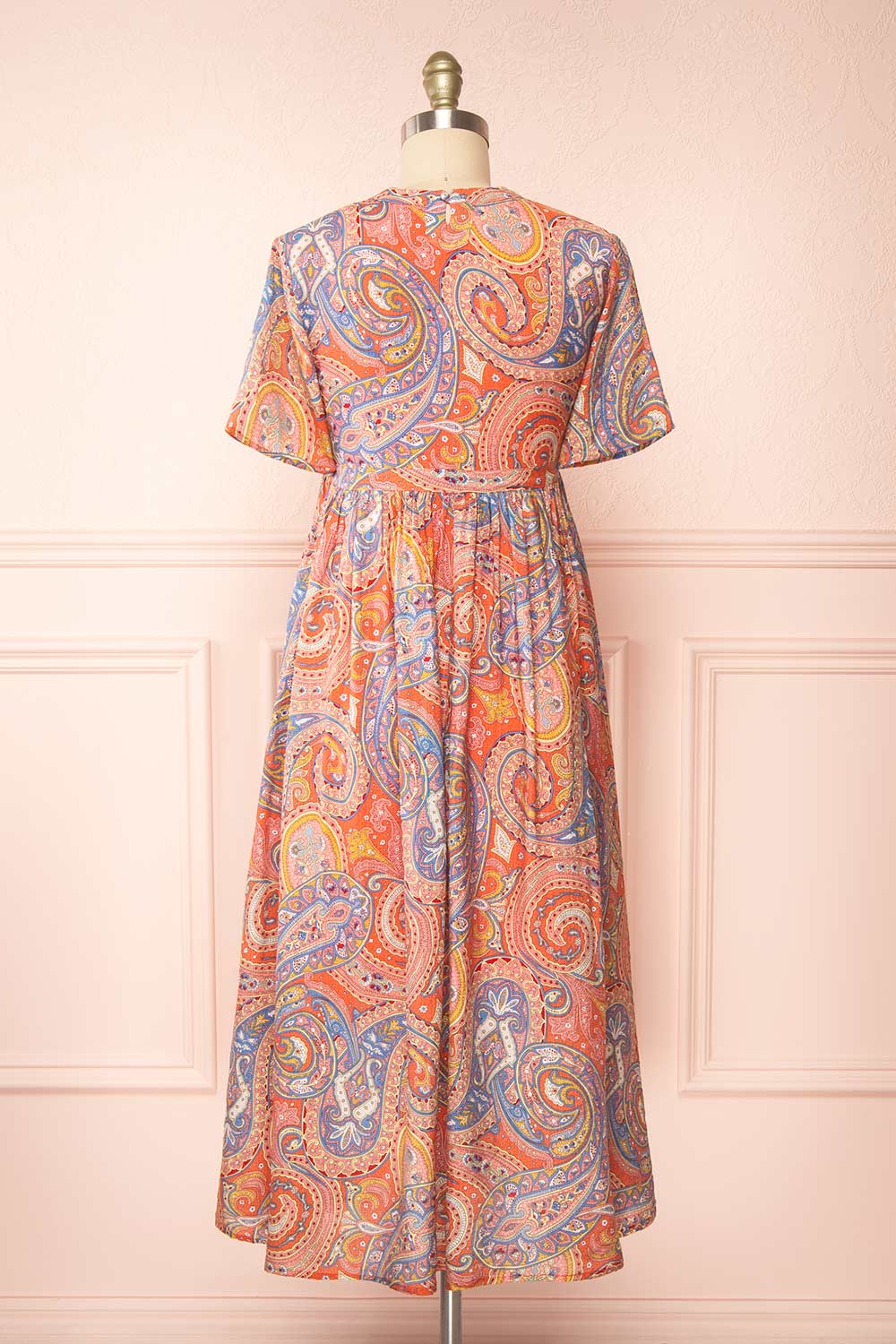 Percie Paisley Midi Dress w/ Short Sleeves | Boutique 1861 back view 