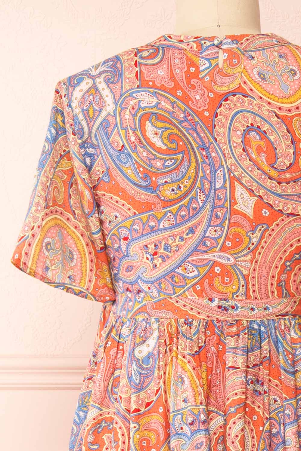 Percie Paisley Midi Dress w/ Short Sleeves | Boutique 1861 back close-up