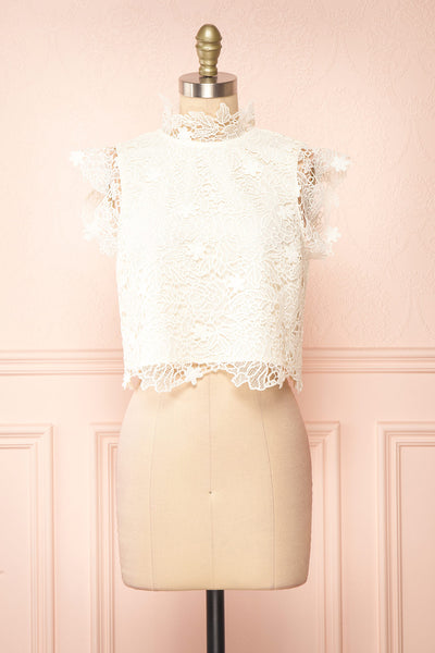 Perdy Ivory Lace Crop Top | Boutique 1861 front view