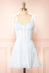 Pernille Blue Floral Openwork Short Dress | Boutique 1861 front view