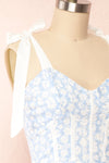 Pernille Blue Floral Openwork Short Dress | Boutique 1861 side close up