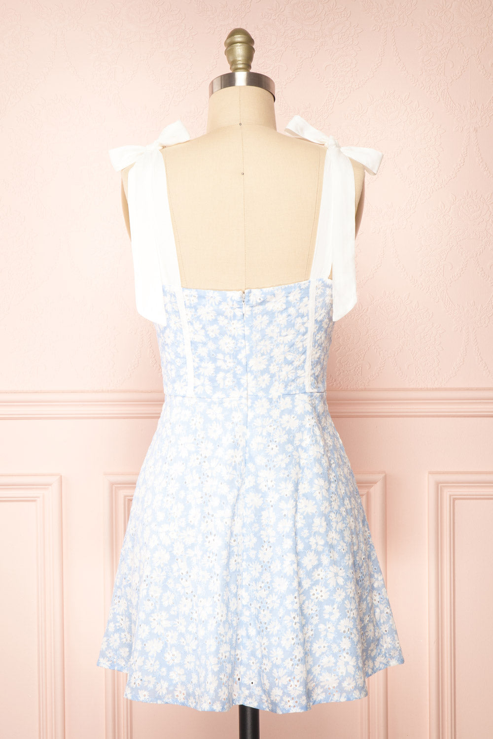 Pernille Blue Floral Openwork Short Dress | Boutique 1861 back view