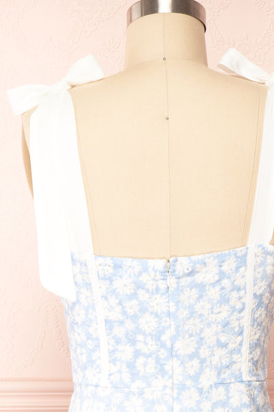 Pernille Blue Floral Openwork Short Dress | Boutique 1861 back close up